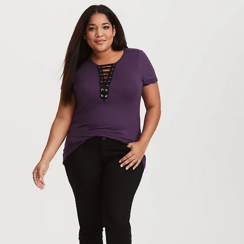 Purple Lace-Up Jersey Tee